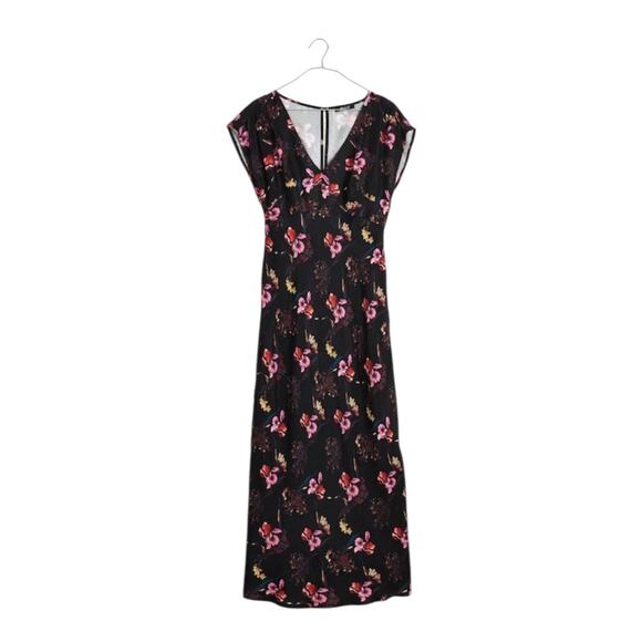 Madewell V-Neck Floral Midi Dress True Black Size 0 New Silk Blend - Picture 2 of 11
